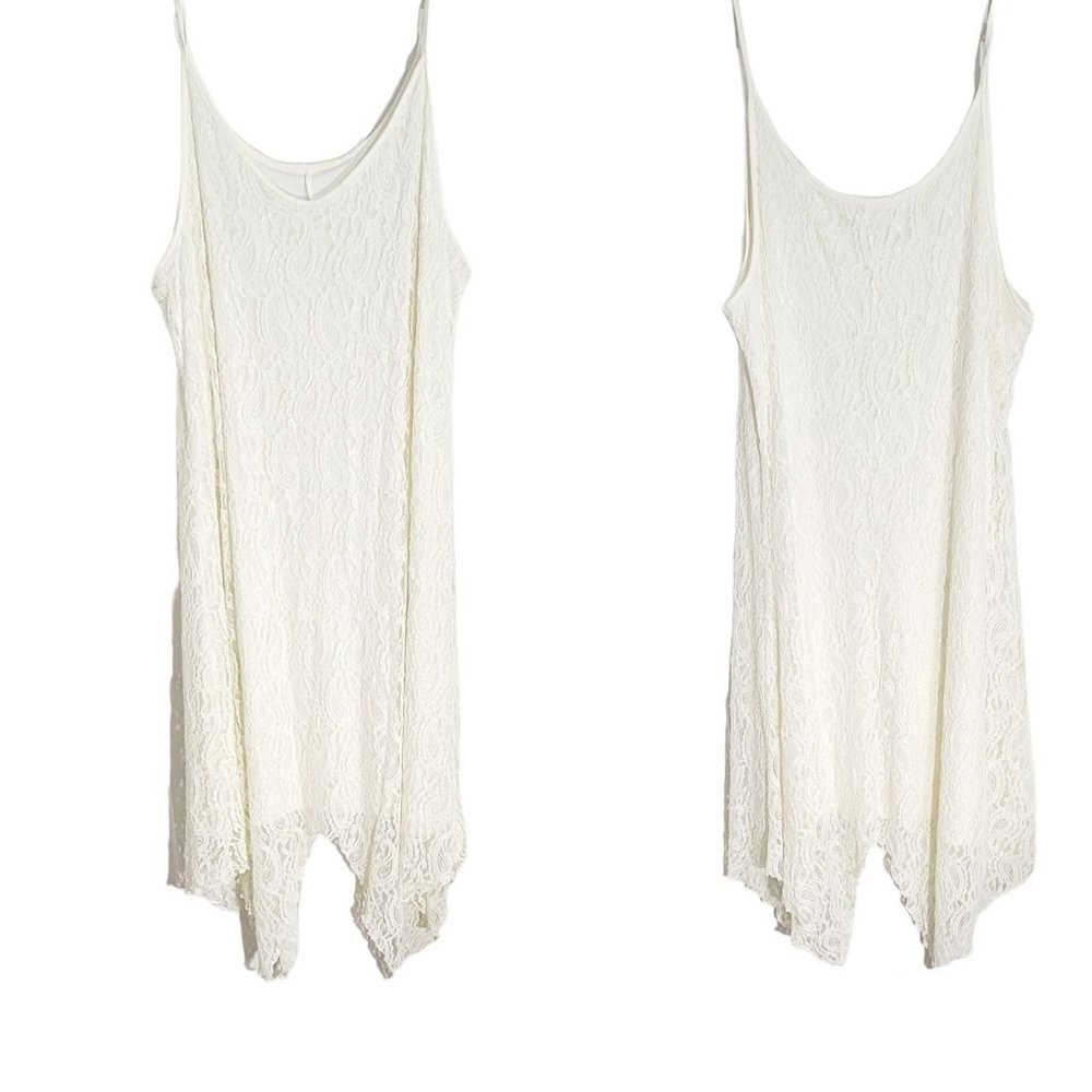 Verducci Womens White Paisley Lace Sleeveless Dress Lined‎ Asymmetrical Hem XL